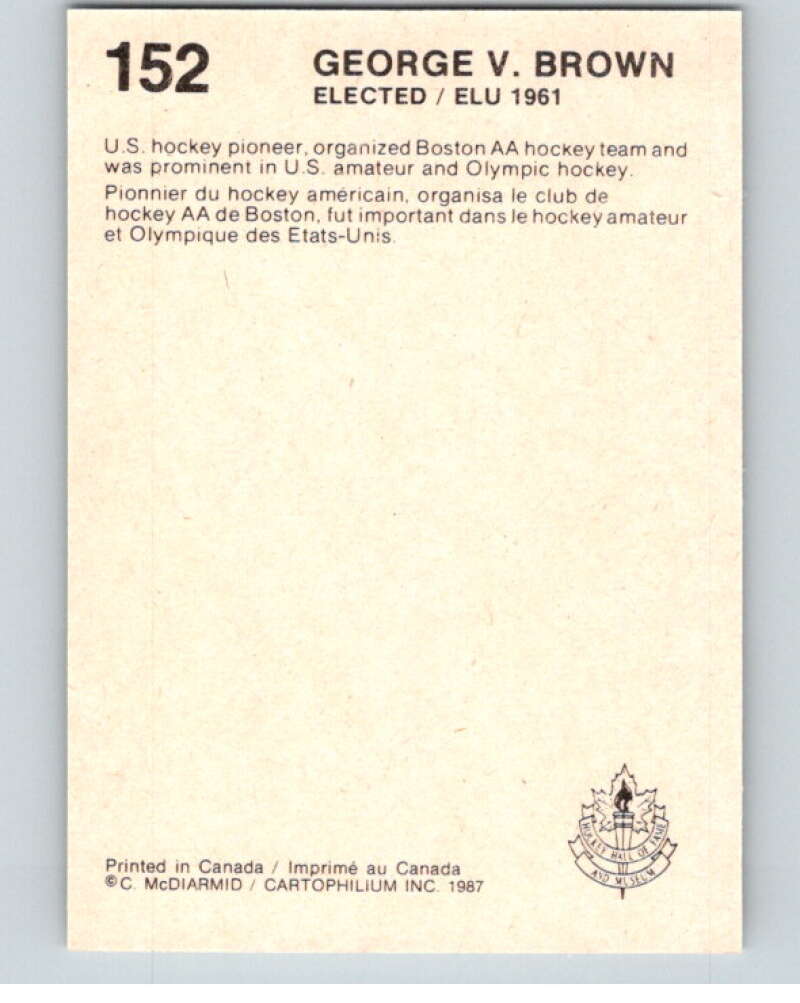 1987 Cartophilium Hockey Hall of Fame #152 George Brown V54114 Image 2