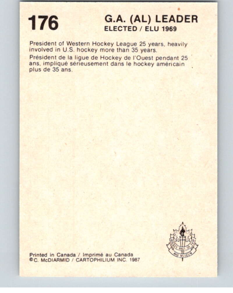 1987 Cartophilium Hockey Hall of Fame #176 Al Leader V54138 Image 2