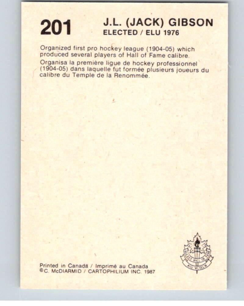 1987 Cartophilium Hockey Hall of Fame #201 Jack Gibson V54163 Image 2