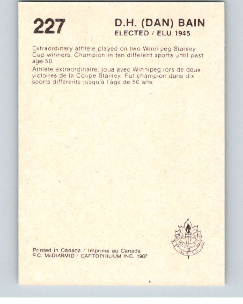 1987 Cartophilium Hockey Hall of Fame #227 Dan Bain V54189 Image 2
