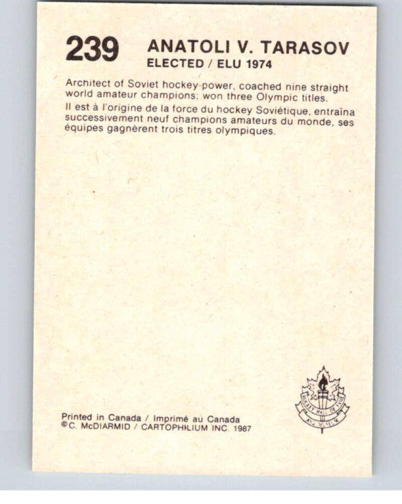 1987 Cartophilium Hockey Hall of Fame #239 Anatoli Tarasov V54200 Image 2