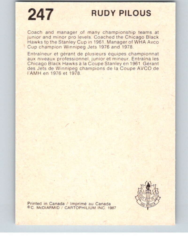 1987 Cartophilium Hockey Hall of Fame #247 Rudy Pilous V54208 Image 2