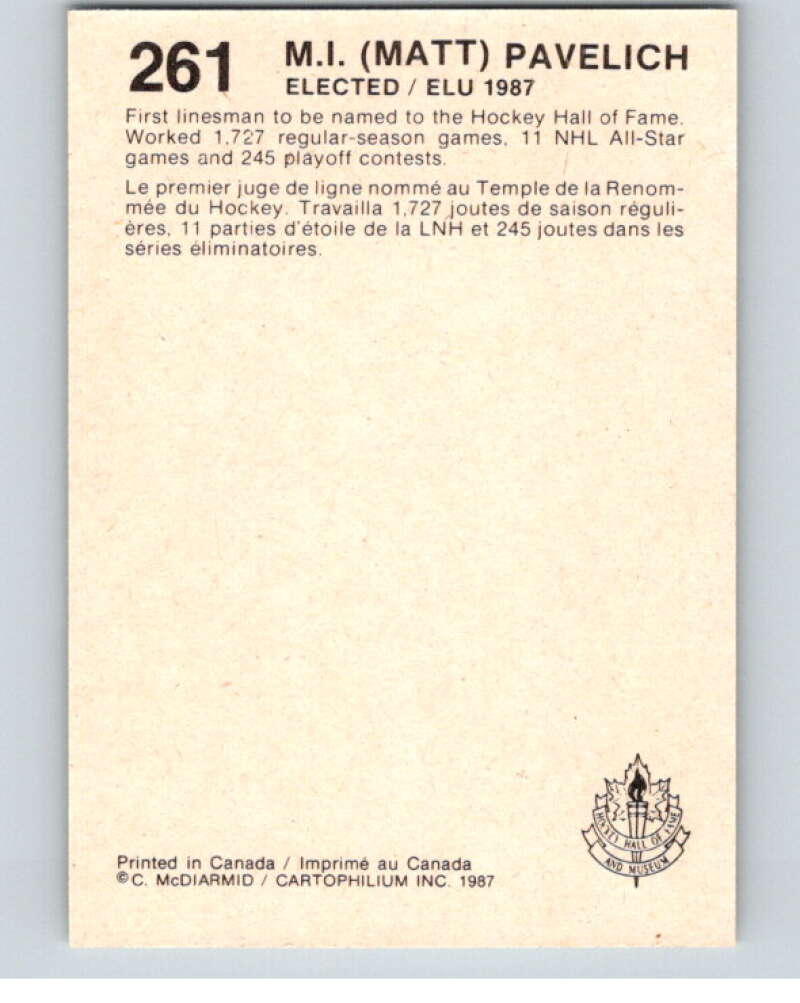 1987 Cartophilium Hockey Hall of Fame #261 Matt Pavelich V54222 Image 2