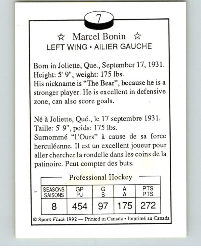 1992 Sport-Flash #7 Marcel Bonin Autograph Auto Hockey Card V54262 Image 2
