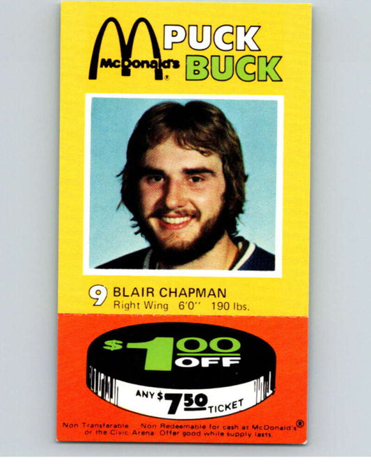 1977-78 McDonald's Puck Buck Hockey  #9 Blair Chapman  V54287 Image 1