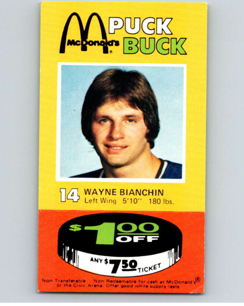 1977-78 McDonald's Puck Buck Hockey #14 Wayne Bianchin V54290 Image 1