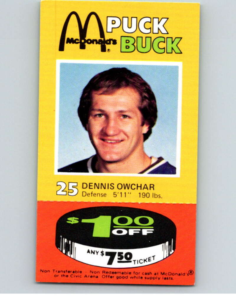 1977-78 McDonald's Puck Buck Hockey #25 Dennis Owchar V54295 Image 1