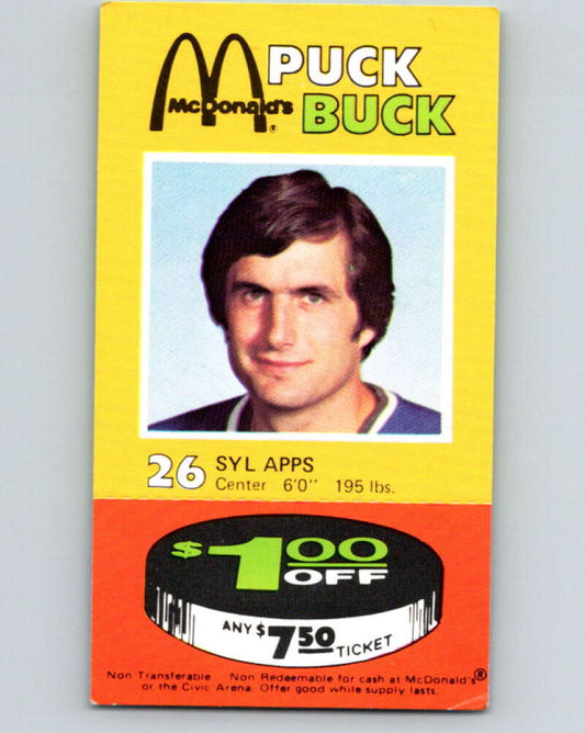 1977-78 McDonald's Puck Buck Hockey  #26 Syl Apps  V54296 Image 1