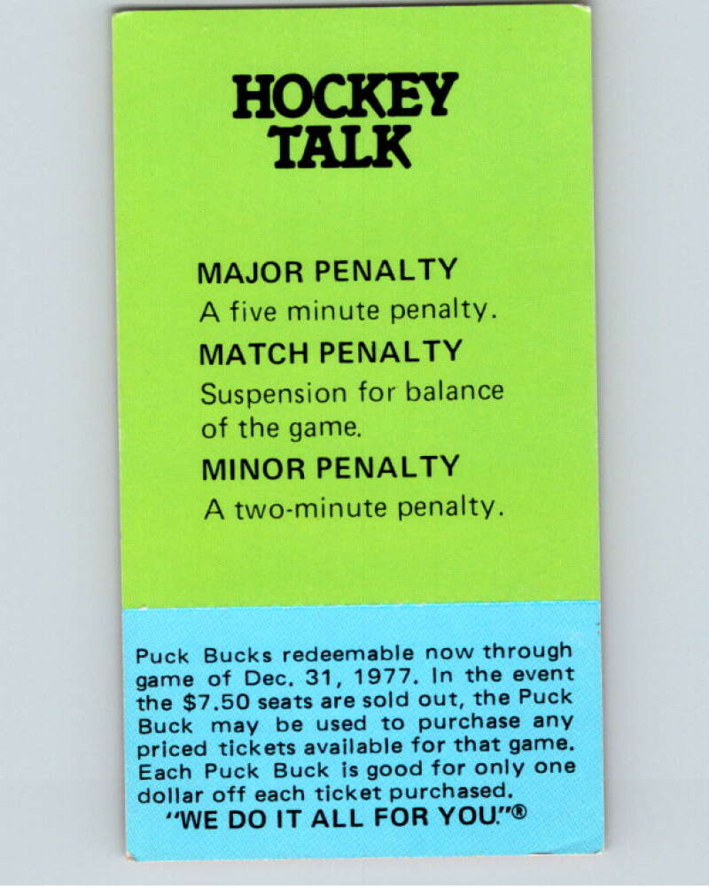 1977-78 McDonald's Puck Buck Hockey  #29 Dunc Wilson  V54298 Image 2