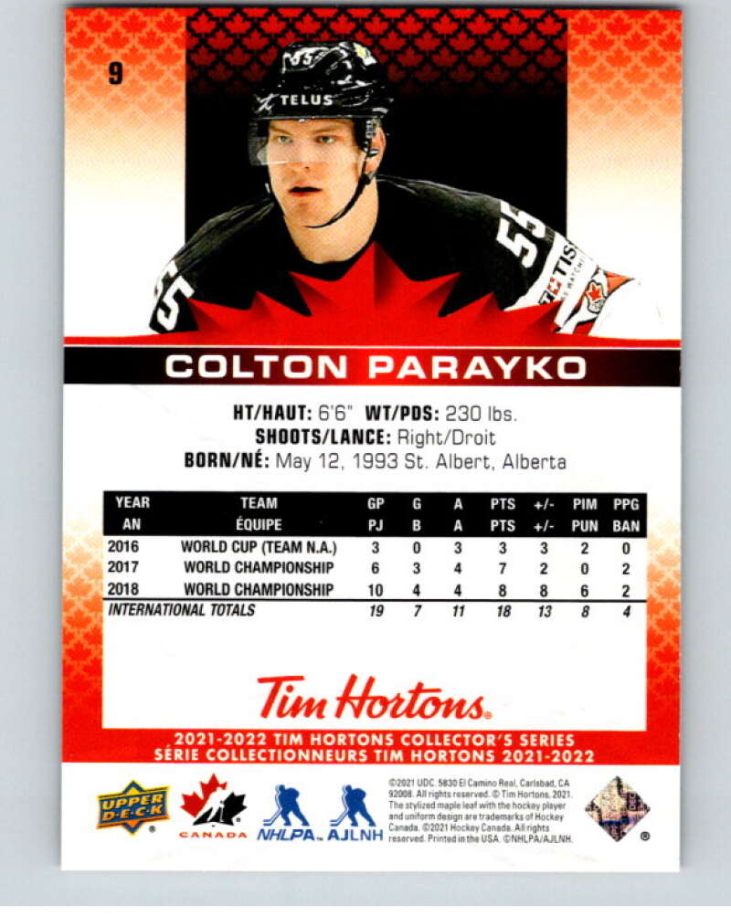 2021-22 Upper Deck Tim Hortons Team Canada #9 Colton Parayko V52537 Image 2