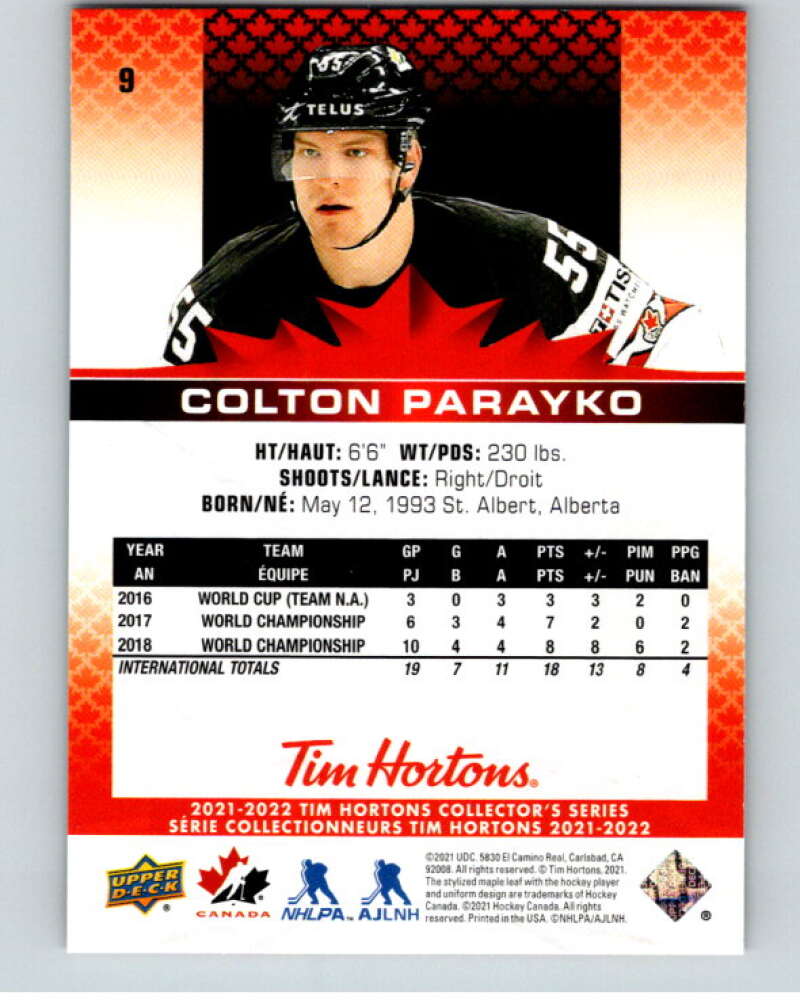 2021-22 Upper Deck Tim Hortons Team Canada  #9 Colton Parayko    V52537 Image 2