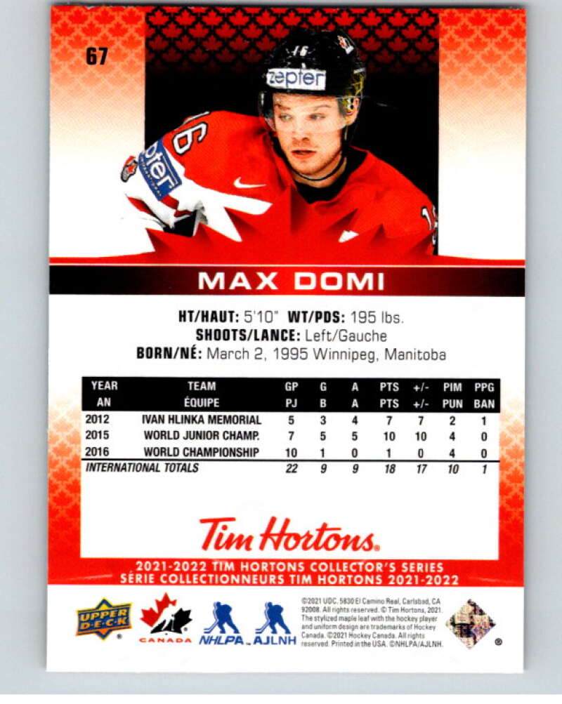 2021-22 Upper Deck Tim Hortons Team Canada #67 Max Domi V52658 Image 2