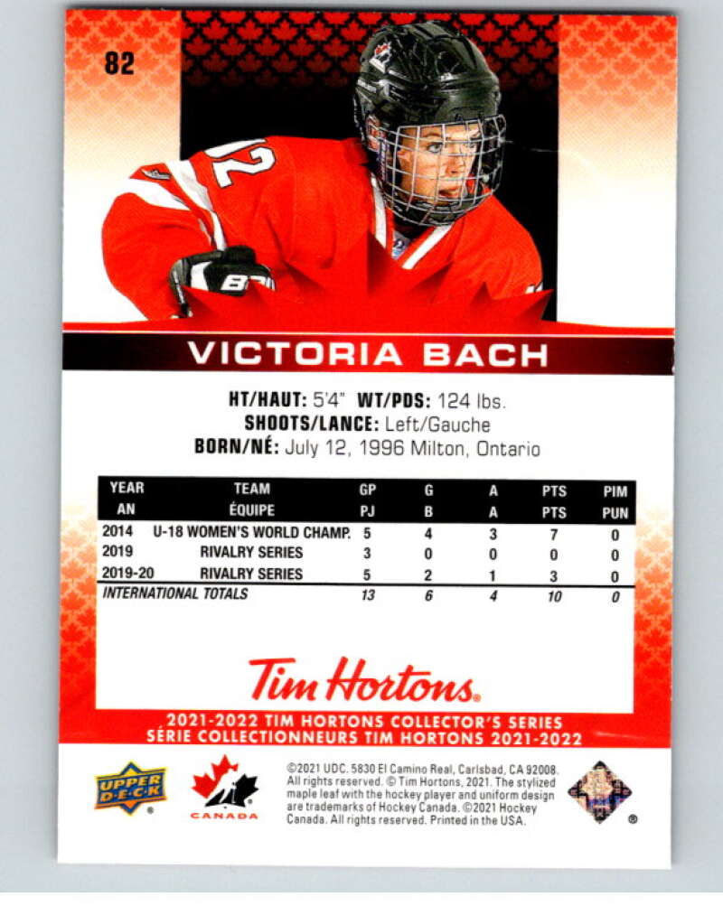 2021-22 Upper Deck Tim Hortons Team Canada #82 Victoria Bach V52690 Image 2