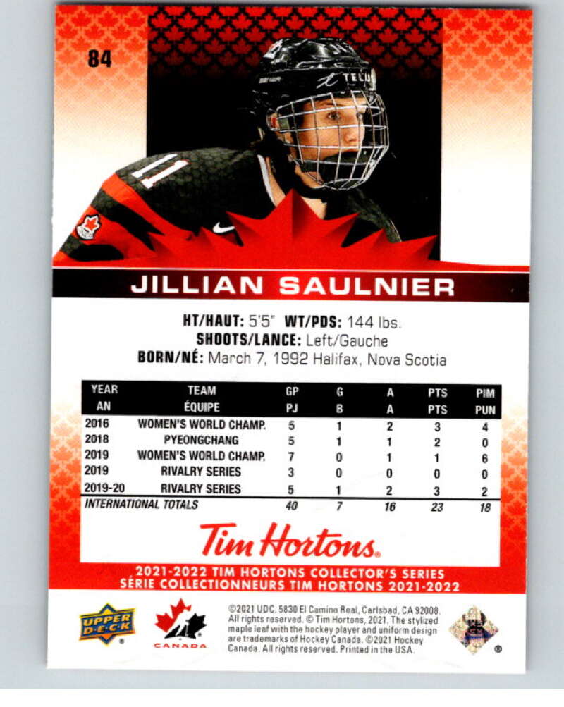 2021-22 Upper Deck Tim Hortons Team Canada #84 Jillian Saulnier V52694 Image 2