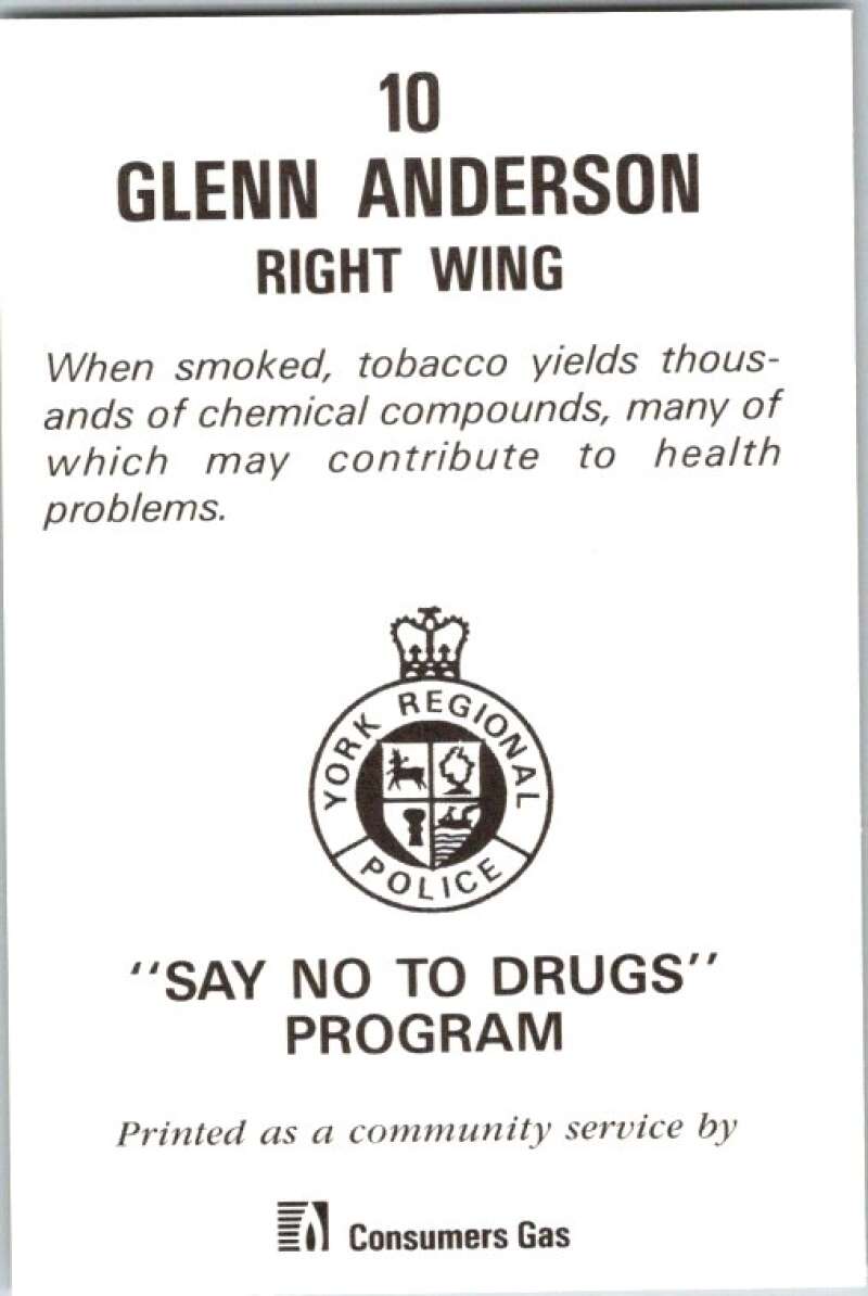 1990 Toronto Maple Leafs York Police Promo #10 Glenn Anderson V54349 Image 2