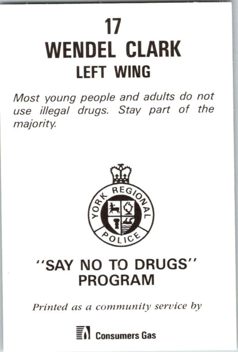 1990 Toronto Maple Leafs York Police Promo #17 Wendel Clark V54359 Image 2