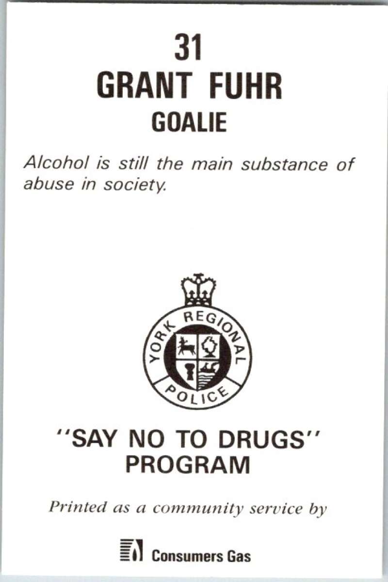1990 Toronto Maple Leafs York Police Promo #31 Grant Fuhr V54377 Image 2