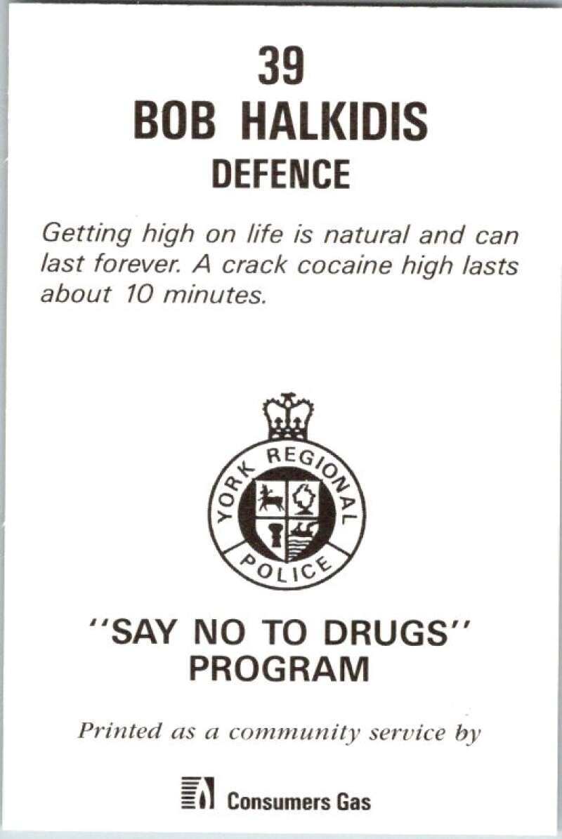 1990 Toronto Maple Leafs York Police Promo #39 Bob Halkidis V54383 Image 2