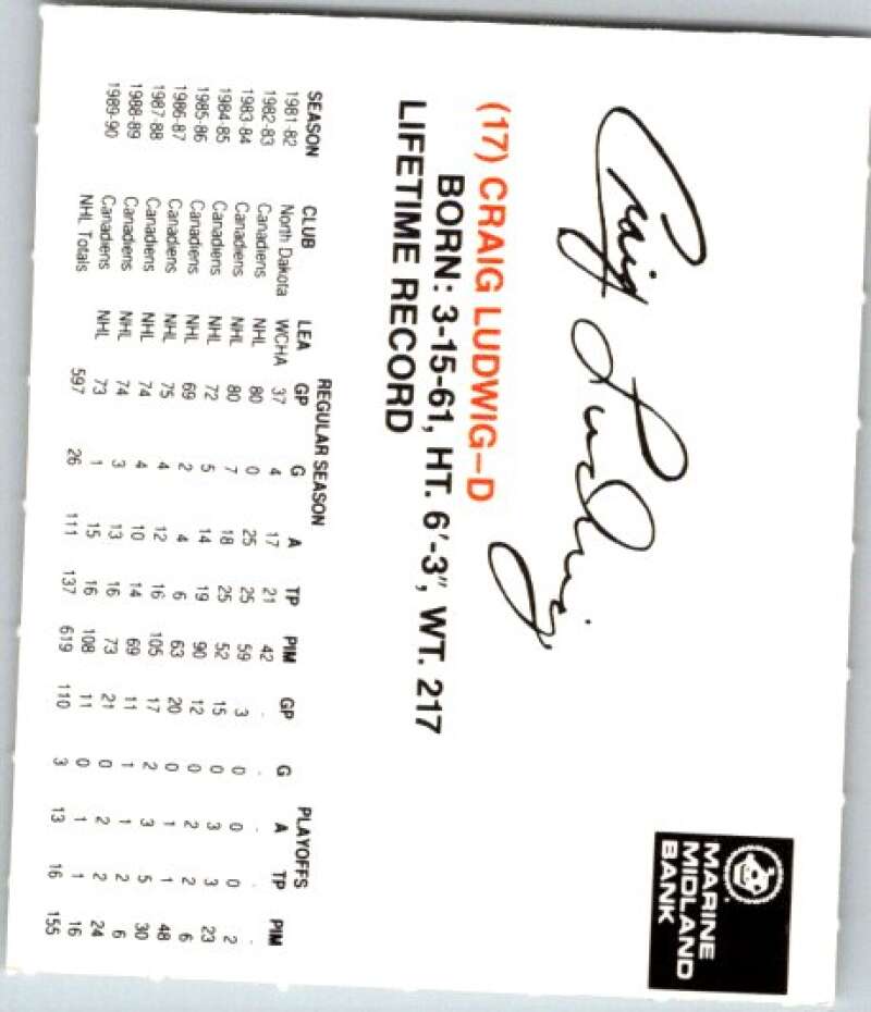 1990-91 New York Islanders Marine Midland Bank #17 Craig Ludwig V54405 Image 2