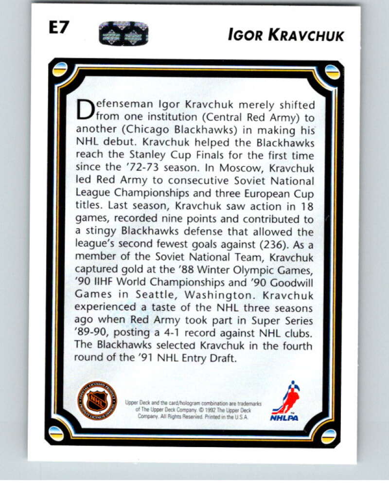 1992-93 Upper Deck Euro-Stars #E7 Igor Kravchuk Chicago Blackhawks V54422 Image 2