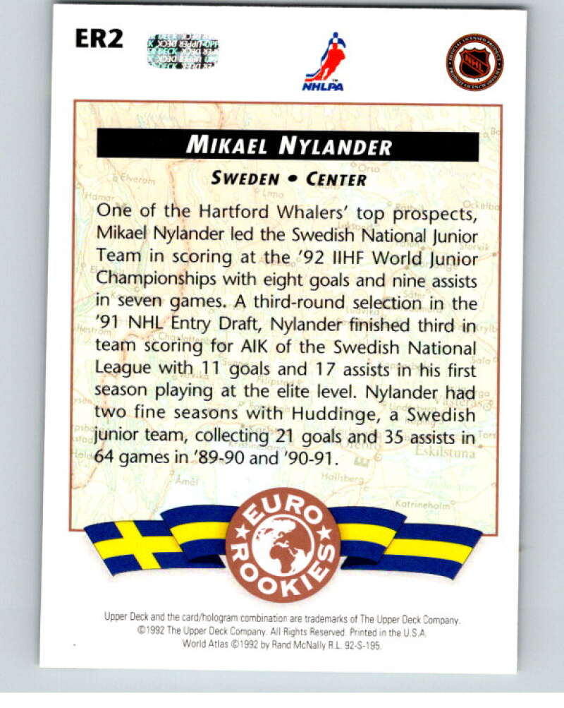 1992-93 Upper Deck Euro-Rookies #ER2 Michael Nylander Hartford Whalers V54435 Image 2