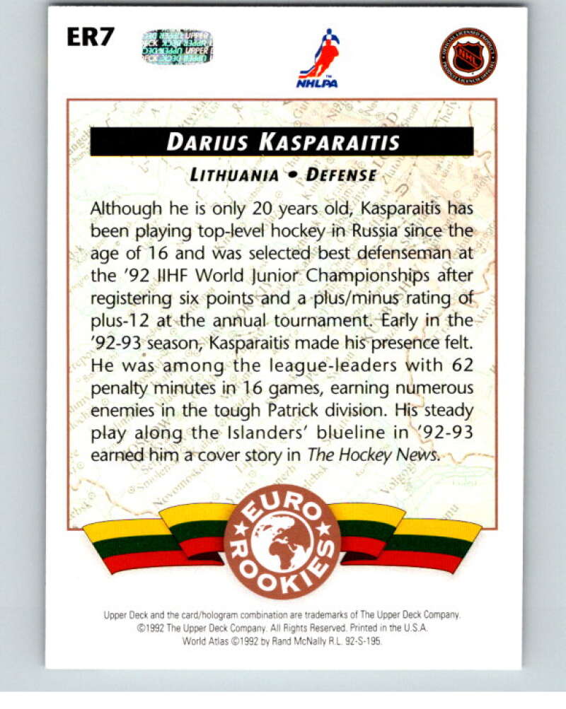 1992-93 Upper Deck Euro-Rookies #ER7 Darius Kasparaitis Islanders V54441 Image 2