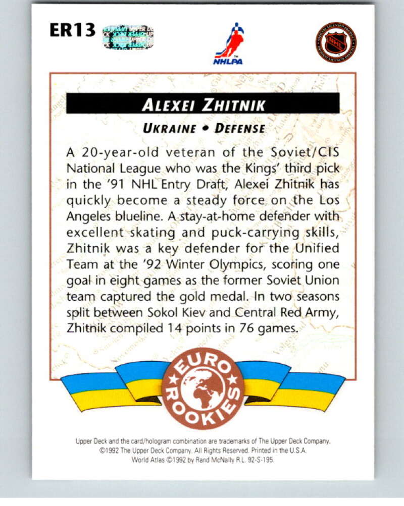 1992-93 Upper Deck Euro-Rookies #ER13 Alexei Zhitnik Los Angeles Kings V54449 Image 2