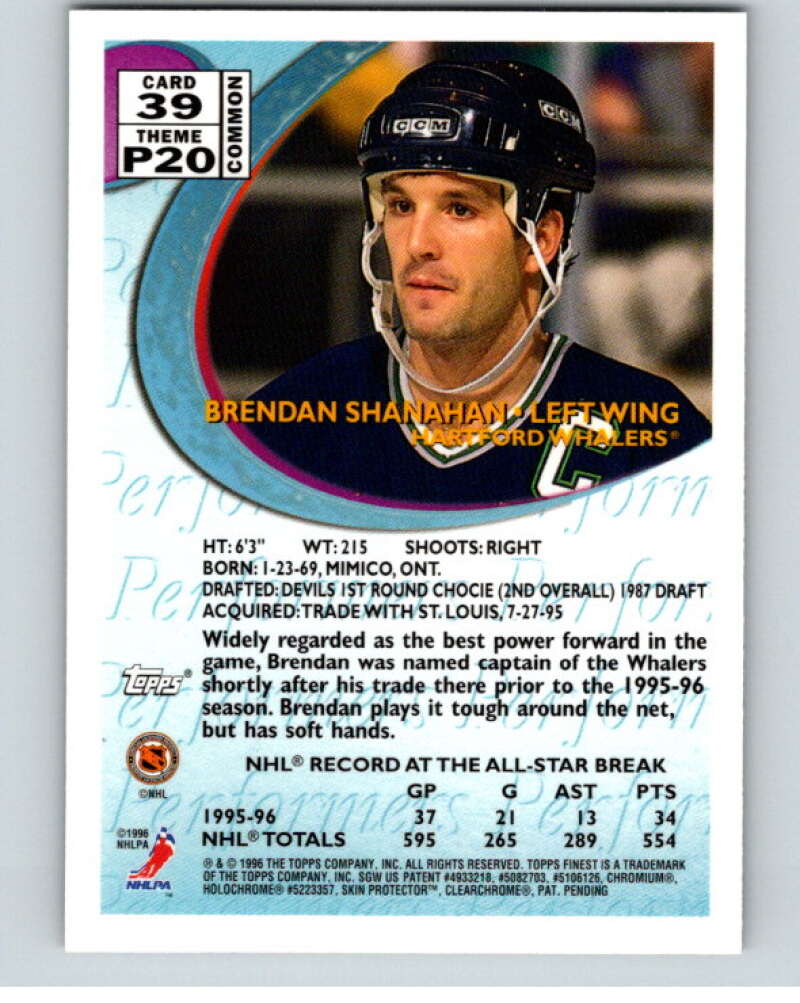 1995-96 Topps Finest #39 Brendan Shanahan Hartford Whalers V54543 Image 2