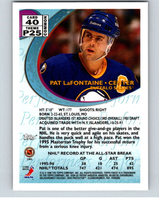 1995-96 Topps Finest #40 Pat LaFontaine  Buffalo Sabres  V54545 Image 2