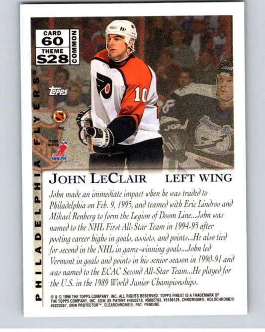 1995-96 Topps Finest #60 John LeClair  Philadelphia Flyers  V54547 Image 2