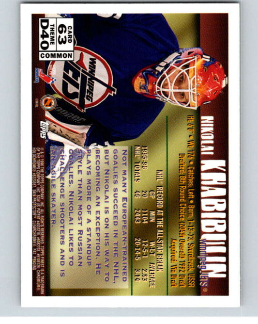 1995-96 Topps Finest #63 Nikolai Khabibulin  Winnipeg Jets  V54548 Image 2