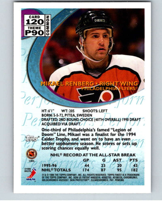 1995-96 Topps Finest #120 Mikael Renberg  Philadelphia Flyers  V54555 Image 2