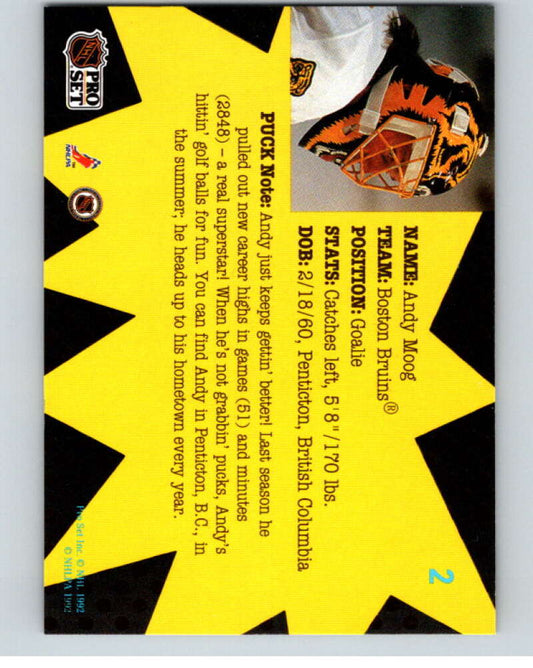 1991-92 Pro Set Puck Candy #2 Andy Moog  Boston Bruins  V54586 Image 2