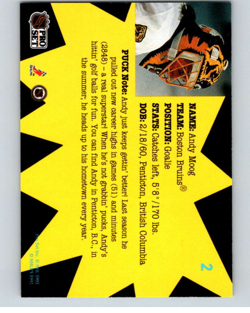 1991-92 Pro Set Puck Candy #2 Andy Moog  Boston Bruins  V54587 Image 2