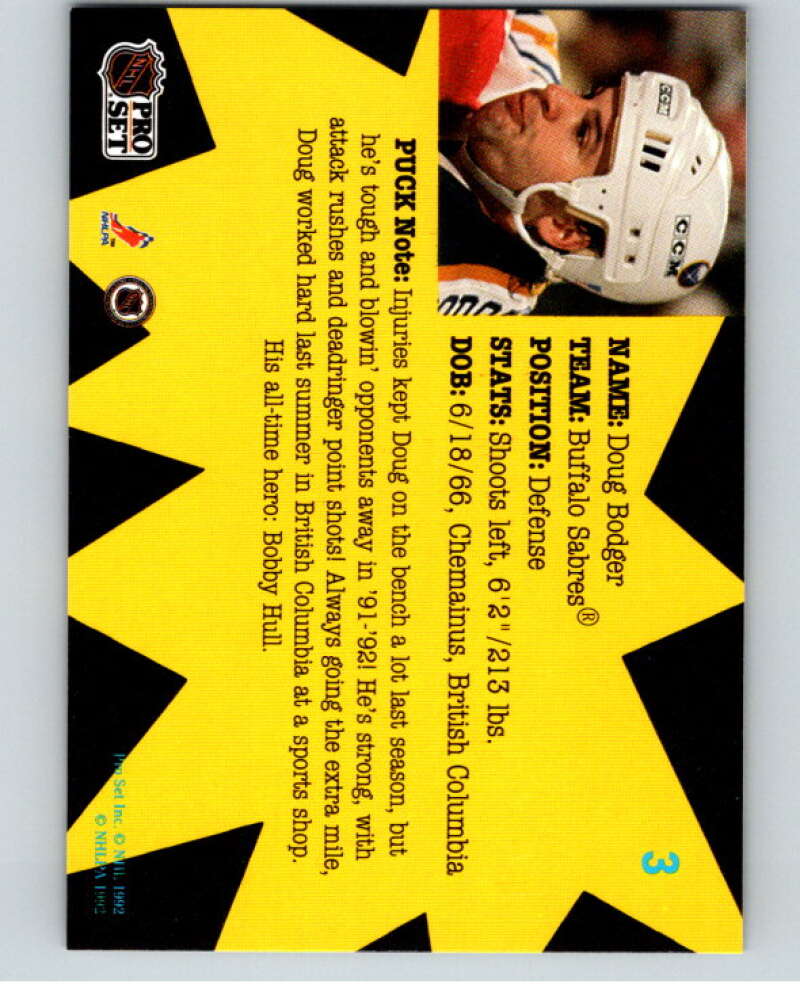 1991-92 Pro Set Puck Candy #3 Doug Bodger Buffalo Sabres V54591 Image 2