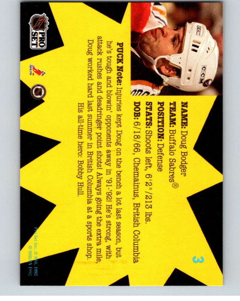 1991-92 Pro Set Puck Candy #3 Doug Bodger Buffalo Sabres V54592 Image 2