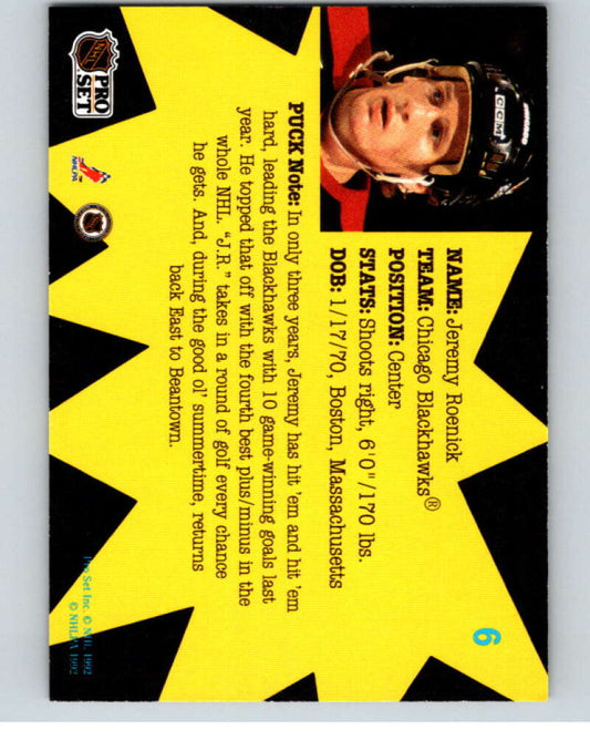 1991-92 Pro Set Puck Candy #6 Jeremy Roenick  Chicago Blackhawks  V54596 Image 2