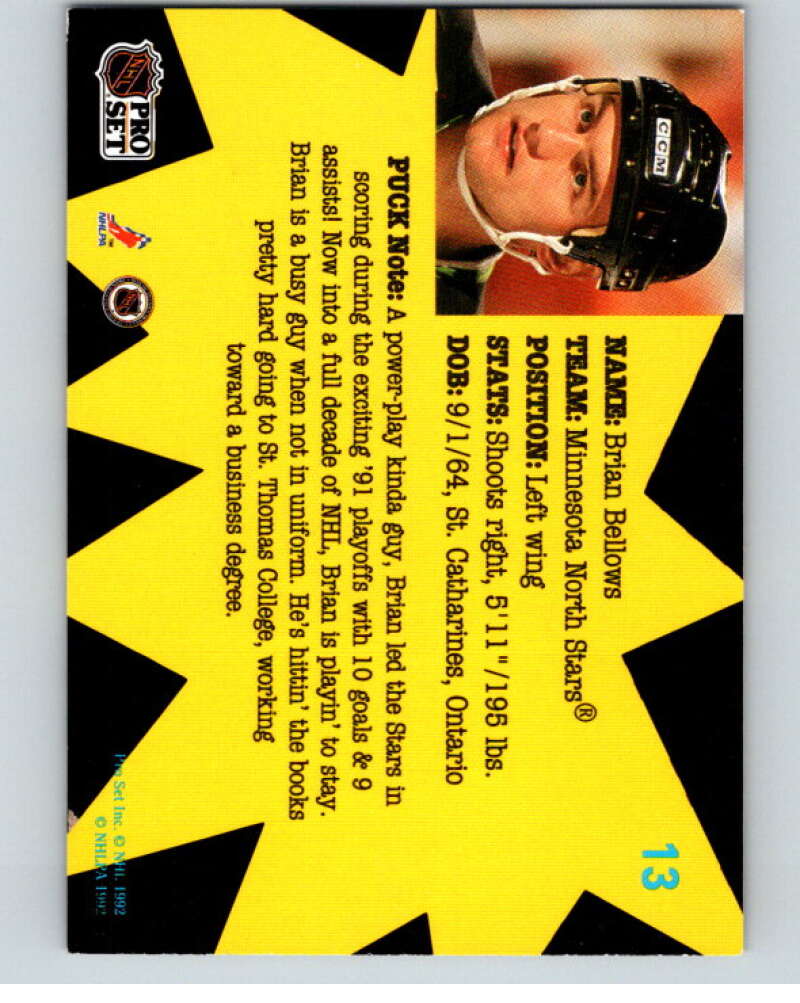 1991-92 Pro Set Puck Candy #13 Brian Bellows Minnesota North Stars V54614 Image 2