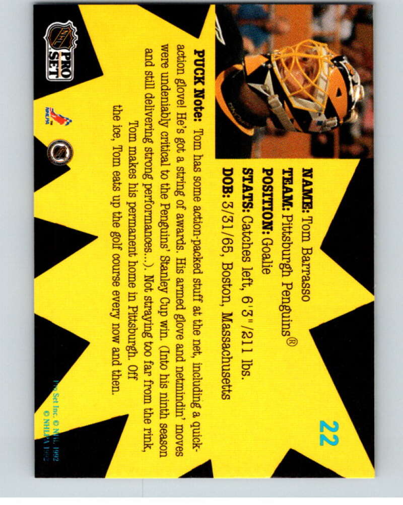 1991-92 Pro Set Puck Candy #22 Tom Barasso V54628 Image 2
