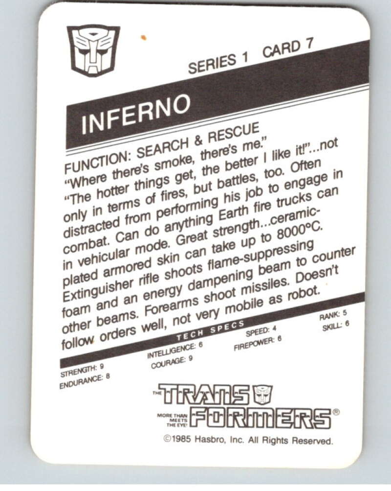 1985 Hasbro Transformers #7 Inferno V54733 Image 2