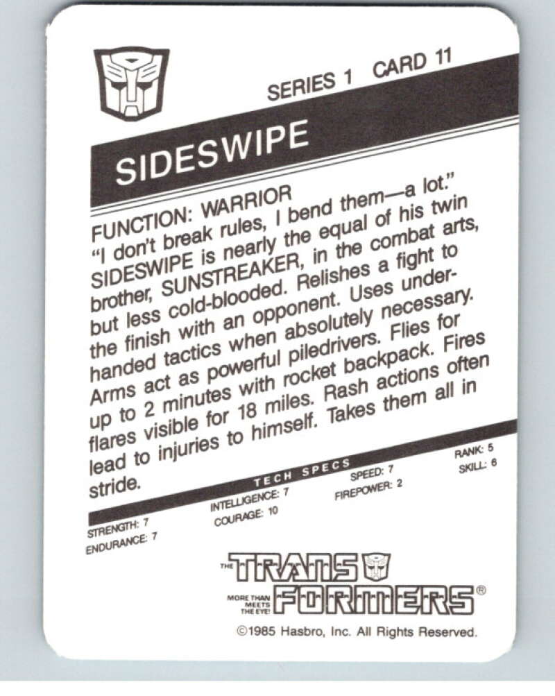 1985 Hasbro Transformers #11B Sideswipe   V54735 Image 2