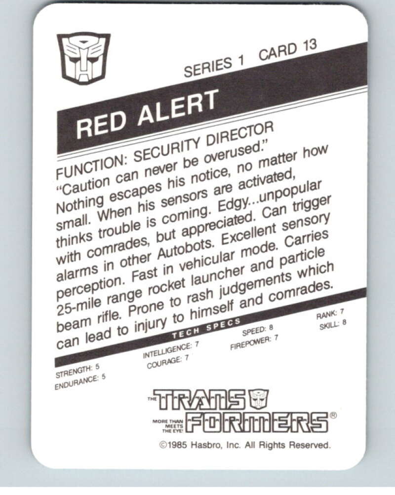 1985 Hasbro Transformers #13B Red Alert V54736 Image 2
