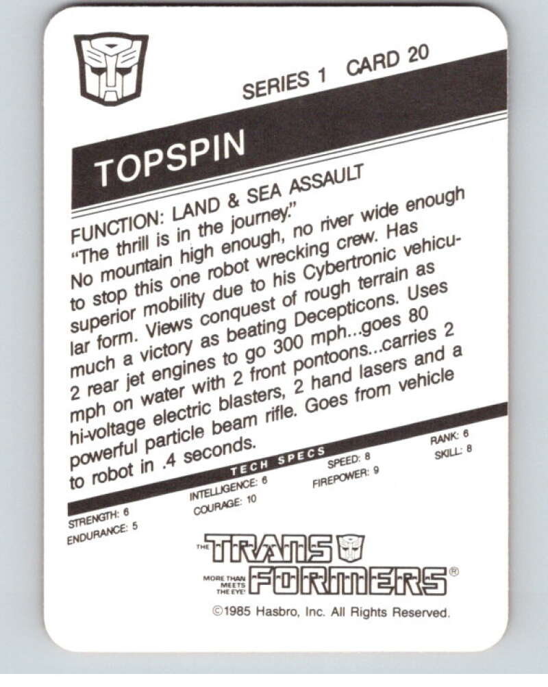 1985 Hasbro Transformers #20 Topspin V54737 Image 2