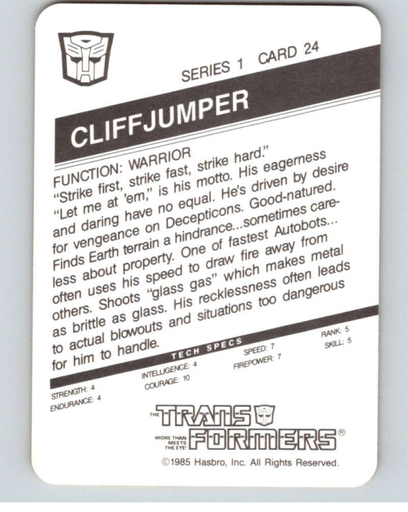 1985 Hasbro Transformers #24 Cliffjumper V54738 Image 2