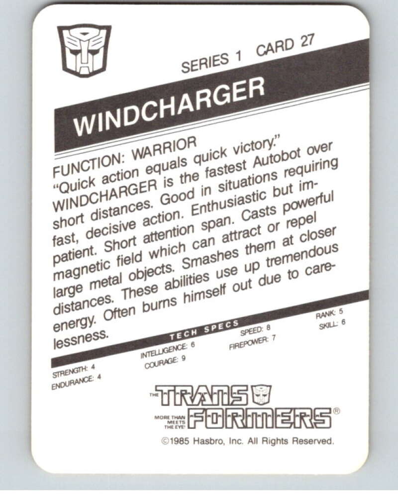 1985 Hasbro Transformers #27 Windcharger V54740 Image 2