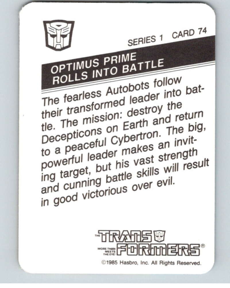 1985 Hasbro Transformers #74 Optimus Prime Rolls into Battle V54751 Image 2
