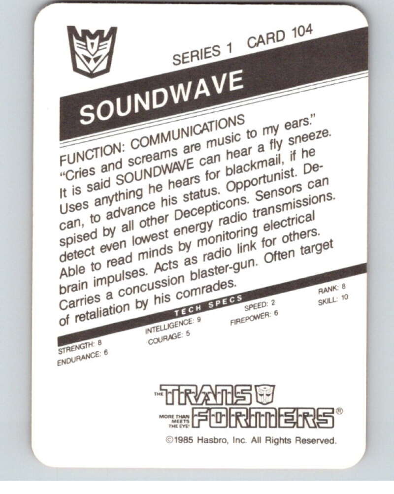 1985 Hasbro Transformers #104A Soundwave V54758 Image 2