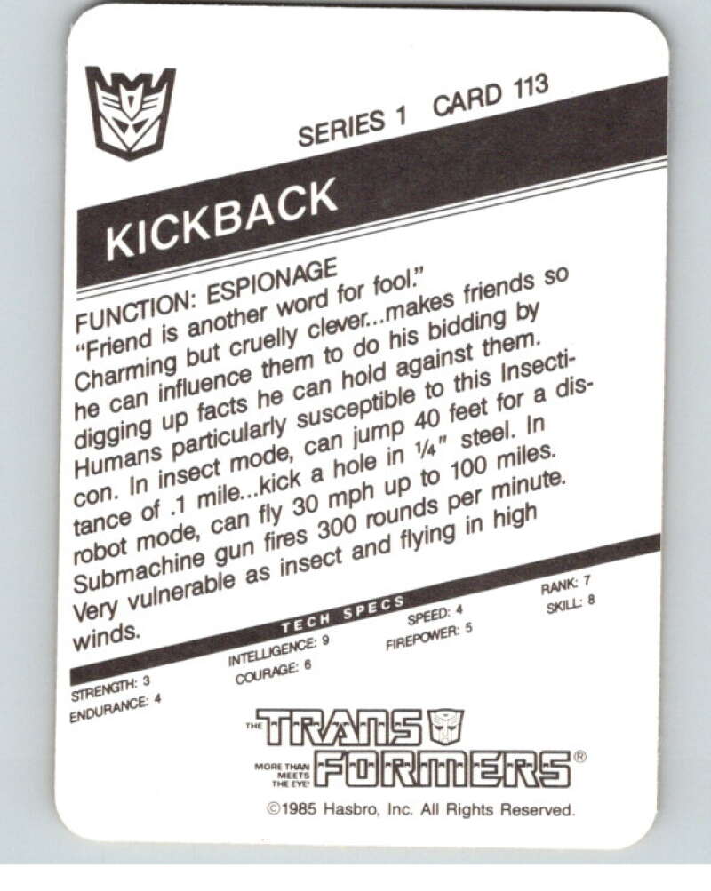 1985 Hasbro Transformers #113A Kickback V54761 Image 2