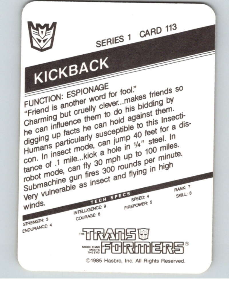 1985 Hasbro Transformers #113A Kickback   V54761 Image 2