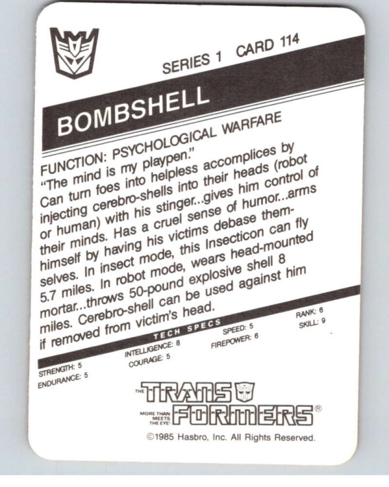 1985 Hasbro Transformers #114A Bombshell V54762 Image 2